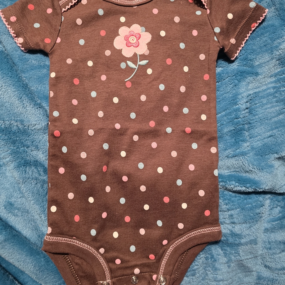 Carter's Brown Polka Dot Floral Baby One-Piece Bodysuit - Picture 3 of 7